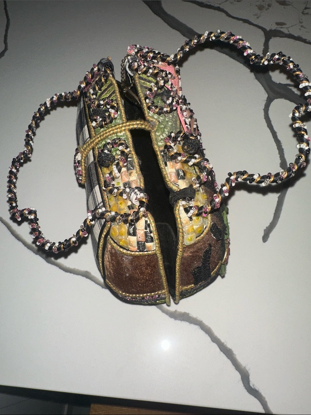 Mary Frances Pink Floral Beaded Mini Bag with Green Accents - Picture 4 of 8